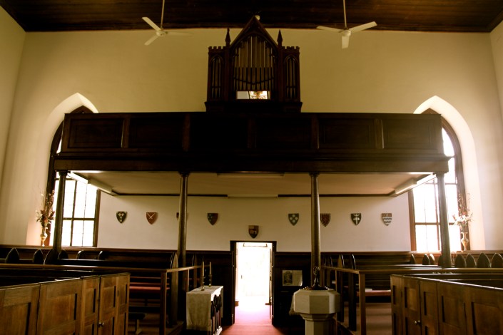 The organ at the back of the church. And the normal church pews we are use to seeing